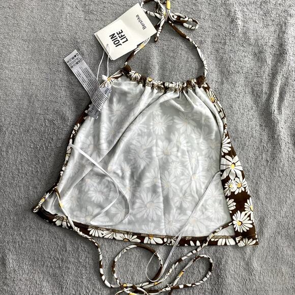 ASOS Bershka halterneck daisy crop top, brown, M - Picture 6 of 8